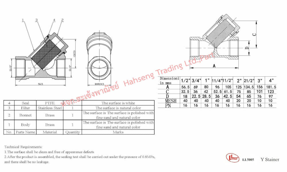 วายสเตรนเนอร์ทองเหลือง LL5005 2"